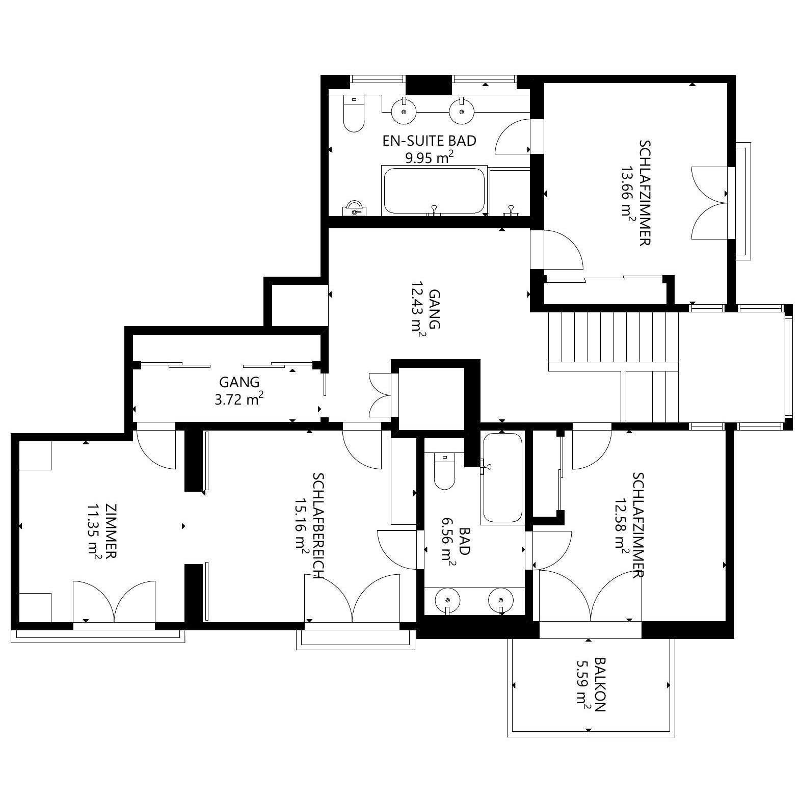 2D Grundriss mit Wohnflächenberechnung und Stempel