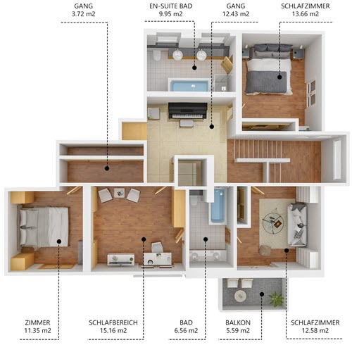 3D Grundriss und Mockup von Immobilie für Immobilienmakler