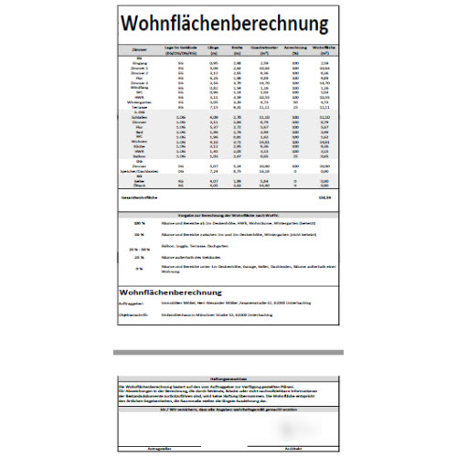 Wohnflächenberechnung mit Architektenstempel